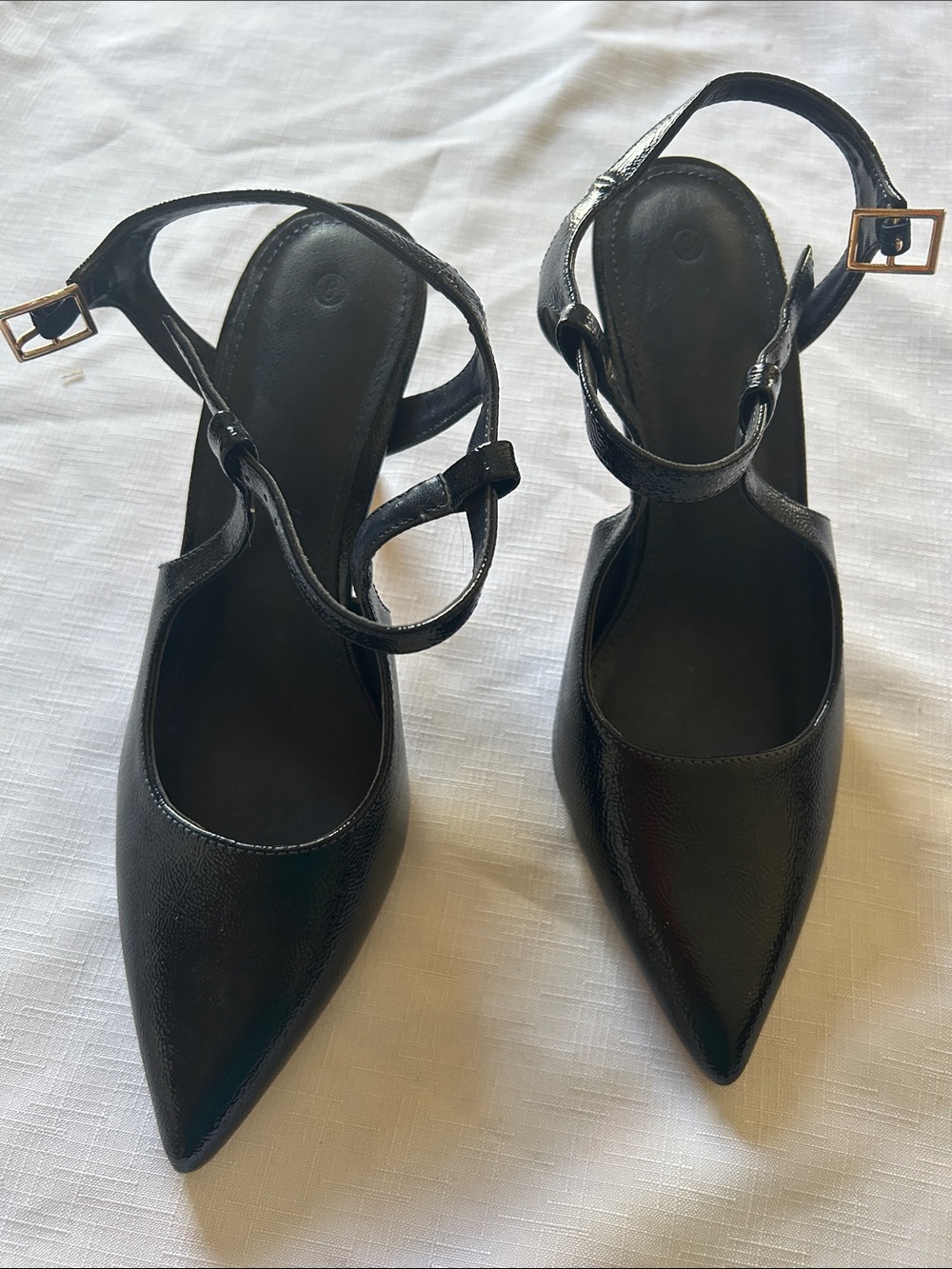 Women's Black Pointed-Toe Ankle-Strap Heels